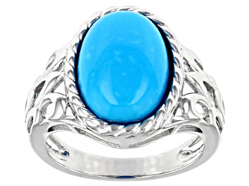 Picture of Blue Sleeping Beauty Turquoise Rhodium Over Silver Ring 14x10mm