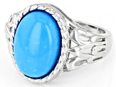 Blue Sleeping Beauty Turquoise Rhodium Over Silver Ring