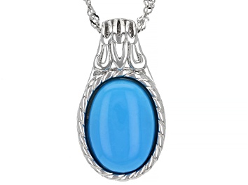 Picture of Blue Sleeping Beauty Turquoise Rhodium Over Silver Pendant With 18" Chain