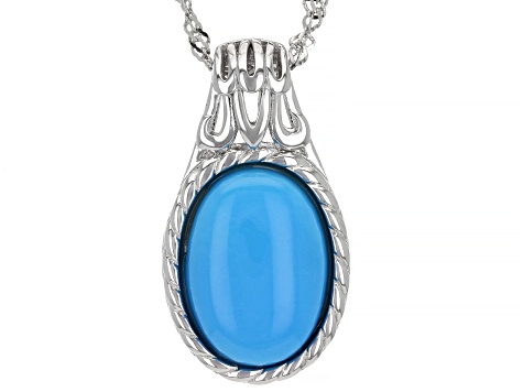 Blue Sleeping Beauty Turquoise Rhodium Over Silver Pendant With 18" Chain