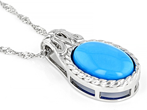 Blue Sleeping Beauty Turquoise Rhodium Over Silver Pendant With 18" Chain