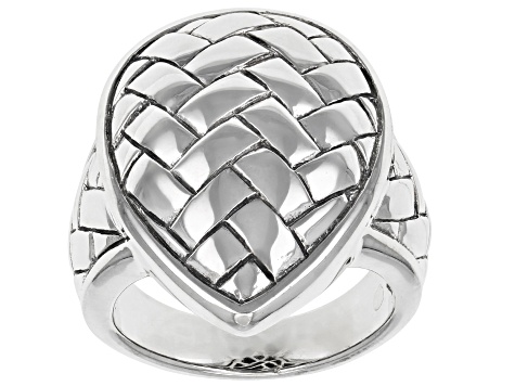 Rhodium Over Sterling Silver Basket Weave Ring