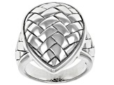Rhodium Over Sterling Silver Basket Weave Ring