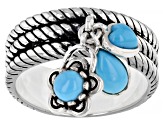 Blue Sleeping Beauty Turquoise Rhodium Over Silver 3- Stone Ring