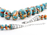 Blended Turquoise and Spiny Oyster Shell Rhodium Over Silver Necklace