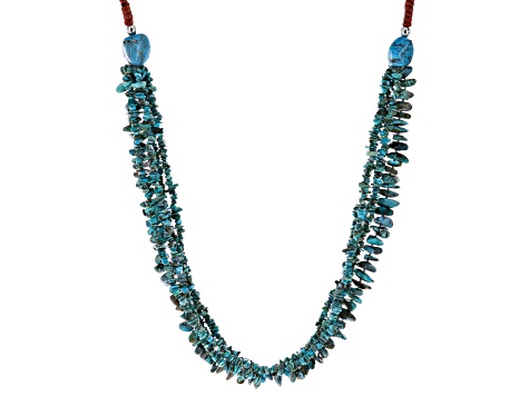 Blue Turquoise Chips Rhodium Over Silver Multi Strand Necklace