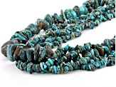 Blue Turquoise Chips Rhodium Over Silver Multi Strand Necklace