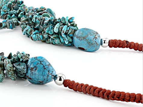 Blue Turquoise Chips Rhodium Over Silver Multi Strand Necklace