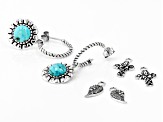 Blue Turquoise Rhodium Over Silver Interchangeable Earrings