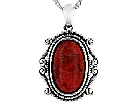 Red Sponge Coral Rhodium Over Silver Pendant with Chain - SWE2717 | JTV.com