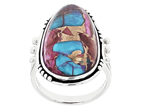 Blended Purple Spiny Oyster with Turquoise Rhodium Over Silver Ring ...