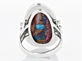 Blended Purple Spiny Oyster with Turquoise Rhodium Over Silver Ring