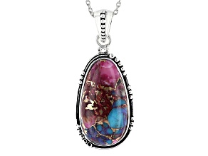 Purple Spiny Oyster with Turquoise Rhodium Over Silver Pendant with 18" Chain