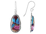 Blended Purple Spiny Oyster with Turquoise Rhodium Over Silver Earrings 20x10mm
