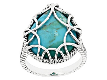Picture of Blue Turquoise Rhodium Over Silver Ring