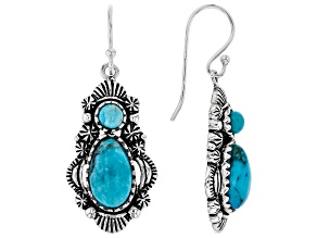 Blue Turquoise Rhodium Over Silver Earrings