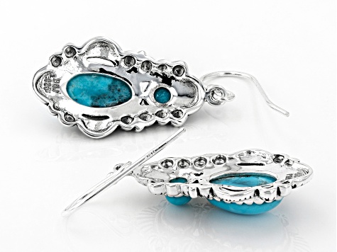 Blue Turquoise Rhodium Over Silver Earrings
