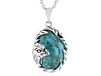 Blue Turquoise Rhodium Over Silver Eagle Pendant With 18" Chain