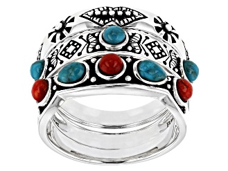 Blue Turquoise and Sponge Coral Sterling Silver Set of 3 Rings