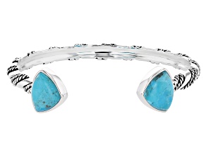Blue Turquoise Rhodium Over Silver Bangle Bracelet