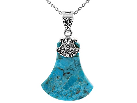 Blue Turquoise Rhodium Over Sterling Silver Enhancer with 18" Chain