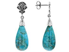 Blue Turquoise Rhodium Over Sterling Silver Drop Earrings