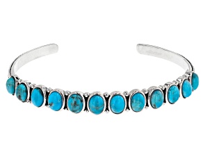 Blue Turquoise Rhodium Over Sterling Silver Cuff Bracelet