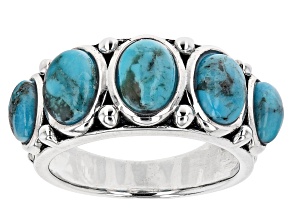 Blue Turquoise Rhodium Over Sterling Silver Ring