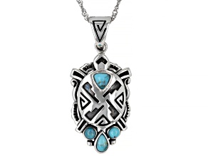 Blue Turquoise Rhodium Over Sterling Silver Turtle Enhancer with 18" Chain