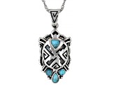 Blue Turquoise Rhodium Over Sterling Silver Turtle Enhancer with 18" Chain