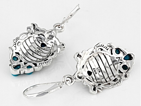 Blue Turquoise Rhodium Over Sterling Silver Turtle Earrings