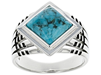 Picture of Turquoise Rhodium Over Sterling Silver Ring 8x8mm