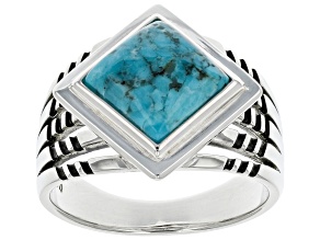 Turquoise Rhodium Over Sterling Silver Ring 8x8mm