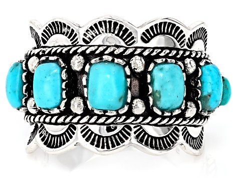 Blue Arizona Turquoise Sterling Silver Ring 5x4mm & 3mm - SWE279 | JTV