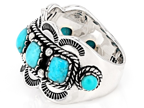 Blue Arizona Turquoise Sterling Silver Ring 5x4mm & 3mm - SWE279 | JTV