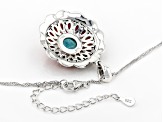 Turquoise with Pear Shaped Coral Rhodium Over Sterling Silver Pendant with 18" Chain