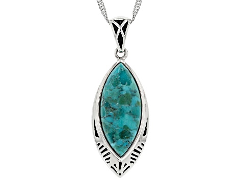 Blue Turquoise Rhodium Over Sterling Silver Pendant With 18