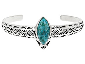 Blue Turquoise Rhodium Over Sterling Silver Cuff Bracelet