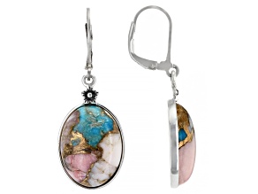 Blended Turquoise & Pink Opal Rhodium Over Silver Earrings