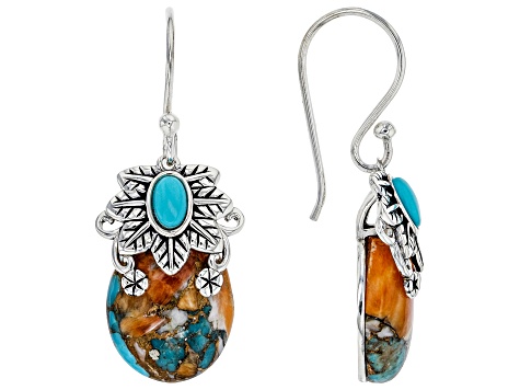 Blended Shell and Turquoise Rhodium Over Silver Earrings