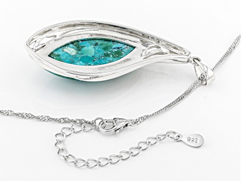 Turquoise Rhodium Over Sterling Silver Pendant With 18" Chain