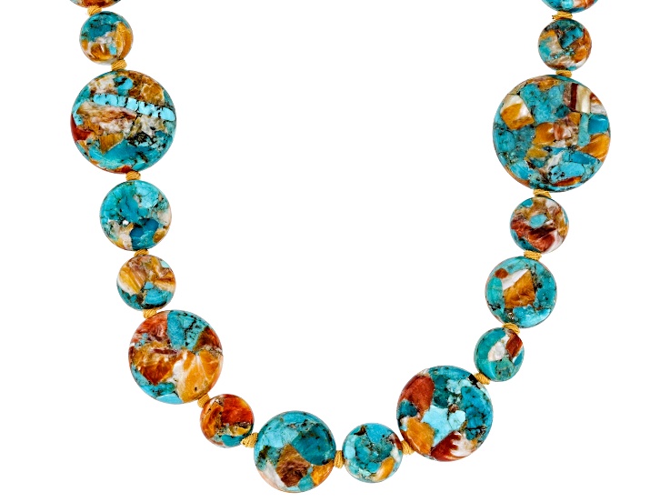 Blended Turquoise and Spiny Oyster Shell Bead Strand Necklace