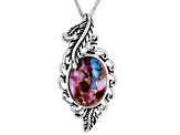 Blended Turquoise & Purple Oyster Shell Rhodium Over Silver Pendant With 18" Chain
