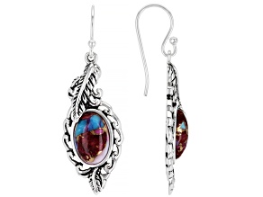 Blended Turquoise and Purple Spiny Oyster Shell Rhodium Over Silver Earrings