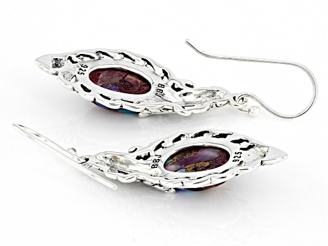 Blended Turquoise and Purple Spiny Oyster Shell Rhodium Over Silver Earrings