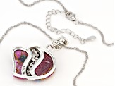 Blended Purple Spiny Oyster Shell & Turquoise Rhodium Over Silver Heart Enhancer with 18" Chain