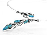 Turquoise Rhodium Over Sterling Silver Collar Feather Necklace