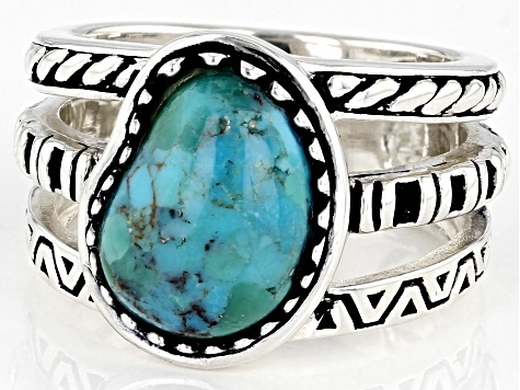 Turquoise Rhodium Over Sterling Silver Ring