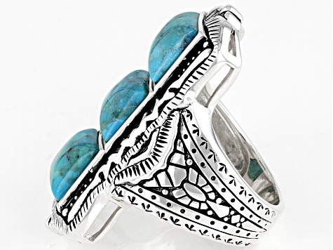 Blue Turquoise Rhodium Over Sterling Silver Ring