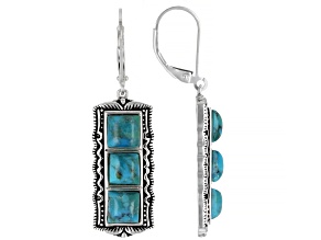 Blue Turquoise Rhodium Over Sterling Silver Earrings